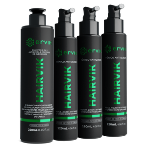 Kit Terapia Intensiva - Shampoo 2 em 1 Antiqueda e Controle de Oleosidade + 3x Tônico Capilar Antiquedas Hairvik Essential - Ervik